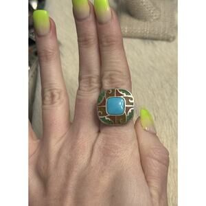 Carolyn Pollack Relios Sterling Silver Inlaid Turquoise Coral Multistone Ring 7